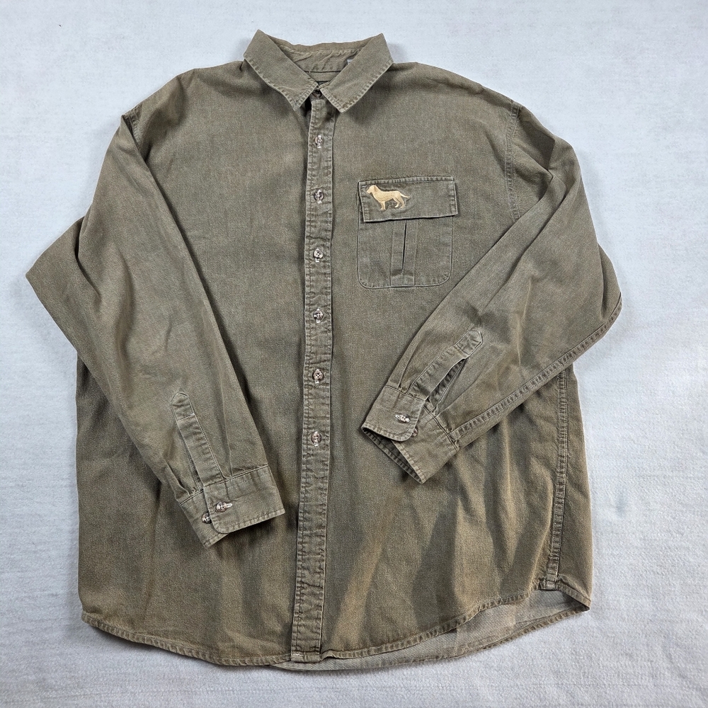 Orvis Shirt Men's XL Canvas Outdoor Dog Logo Button-Up USA